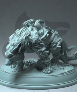 a creature that is in a stealth position. The creature is fey touched as it has leaves and roots on it's body.