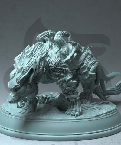 a creature that is in a stealth position. The creature is fey touched as it has leaves and roots on it's body.