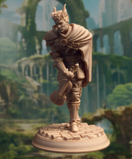 A male rogue with a fiddle bowing with a knife behind his back.