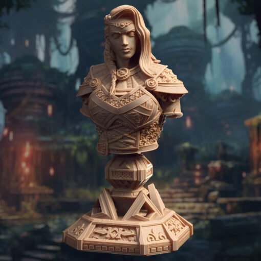 A viking woman bust standing on a decorative base