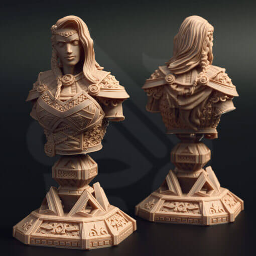 A viking woman bust standing on a decorative base