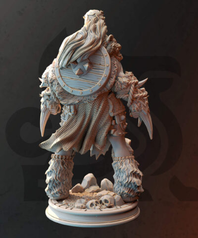 A young woman warrior hold two fistweapons made out of tooth while standing on a rock as a physical miniature for dungeons and dragons