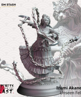 A Japaneese dancing woman with a dress and shurikens on chains