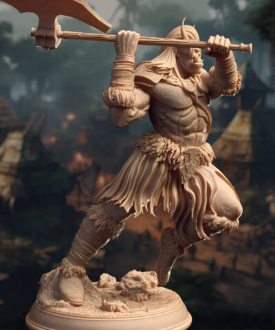 And orc wielding a two handed axe in attack position.