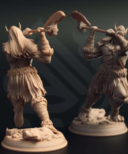 And orc wielding a two handed axe in attack position.