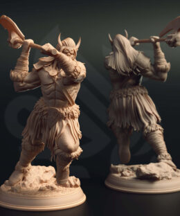 And orc wielding a two handed axe in attack position.