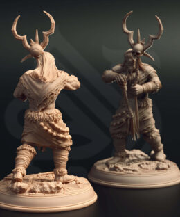 An orc shaman wielding a staff with a human skull on top.