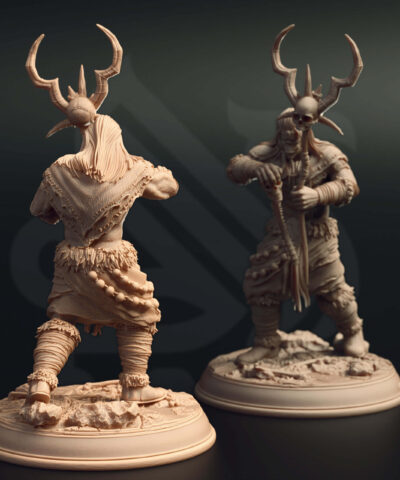 An orc shaman wielding a staff with a human skull on top.