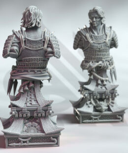 A young male samurai bust on a decorative base