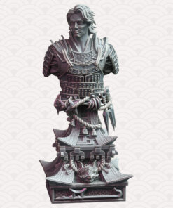 A young male samurai bust on a decorative base