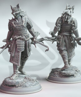 A samurai wielding a crooked katana in both hands