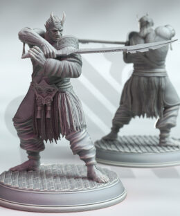 An oni wielding a large katana in a fight stance