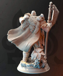 A big male human holding a giant axe wearing leather armor as a physical miniature for dungeons and dragons