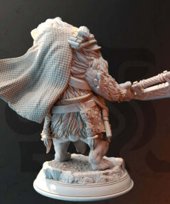 A big bear holding a giant axe wearing leather armor as a physical miniature for dungeons and dragons