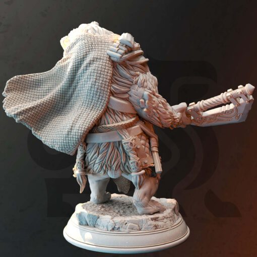 A big bear holding a giant axe wearing leather armor as a physical miniature for dungeons and dragons