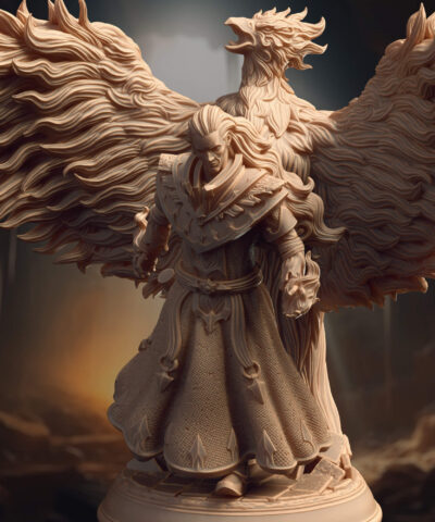A magic holding mage with a big phoenix like bird behind him.