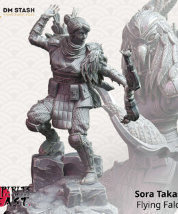 A woman wielding a bow while reaching for an arrow on her back, while standing on a rocky base.