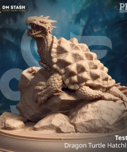 A turtle like creature sitting on a rocky base