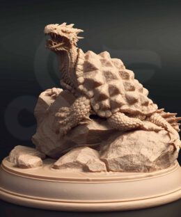A turtle like creature sitting on a rocky base