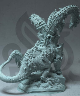 A three headed dragon or hydra with a blue gray color. It's a fey touched hydra