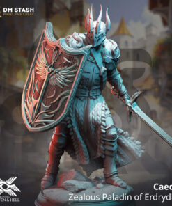 Physical miniature of a Paladin with sword and shield for dungeons and dragons