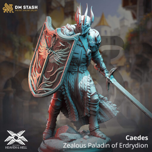 Physical miniature of a Paladin with sword and shield for dungeons and dragons