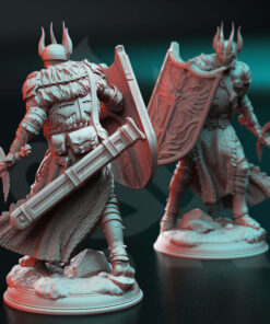 Physical miniature of a Paladin with sword and shield for dungeons and dragons