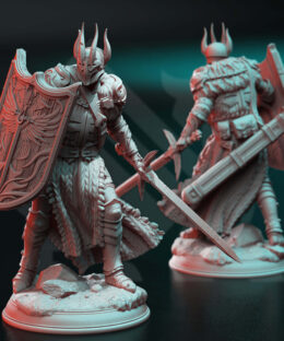 Physical miniature of a Paladin with sword and shield for dungeons and dragons