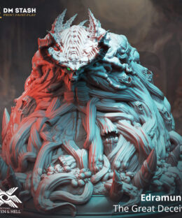 A creature from hell with skulls, screaming mouths and a demon head, it's a physical print for dungeons and dragons