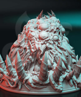 A creature from hell with skulls, screaming mouths and a demon head, it's a physical print for dungeons and dragons