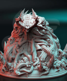 A creature from hell with skulls, screaming mouths and a demon head, it's a physical print for dungeons and dragons