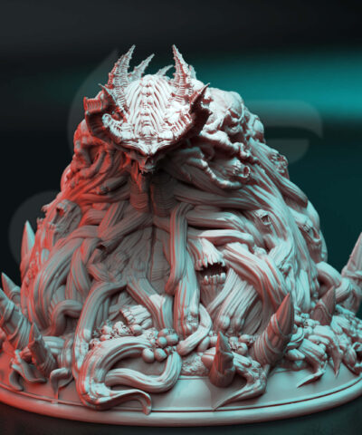 A creature from hell with skulls, screaming mouths and a demon head, it's a physical print for dungeons and dragons