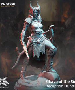 Demon huntress with a bow and dagger, it's a physical print for dungeons and dragons