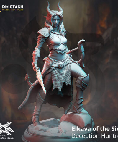Demon huntress with a bow and dagger, it's a physical print for dungeons and dragons