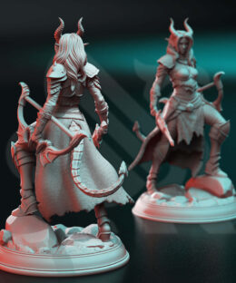 Demon huntress with a bow and dagger, it's a physical print for dungeons and dragons