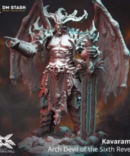Giant demon with wings and a gigantic sword and four horns , it's a physical print for dungeons and dragons