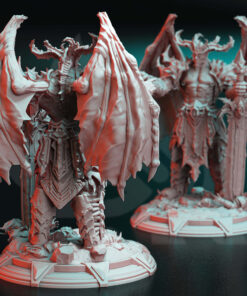 Giant demon with wings and a gigantic sword and four horns , it's a physical print for dungeons and dragons