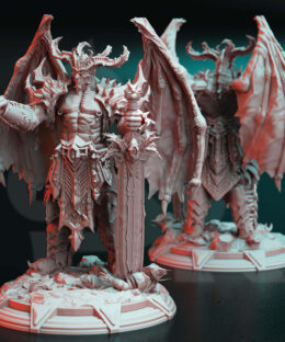 Giant demon with wings and a gigantic sword and four horns , it's a physical print for dungeons and dragons