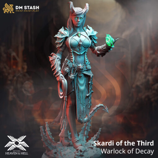 A Demon lady with a whip and magic in hand , it's a physical miniature for dungeons and dragons