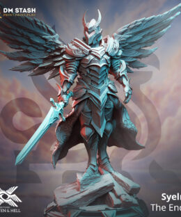 A Godly Paladin holding a sword and has wings on his back, it's a physical miniature for dungeons and dragons