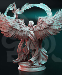 Physical miniature of a Godly Human holding a staff and casts magic for dungeons and dragons