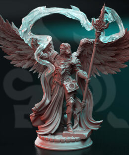 Physical miniature of a Godly Human holding a staff and casts magic for dungeons and dragons