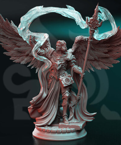 Physical miniature of a Godly Human holding a staff and casts magic for dungeons and dragons