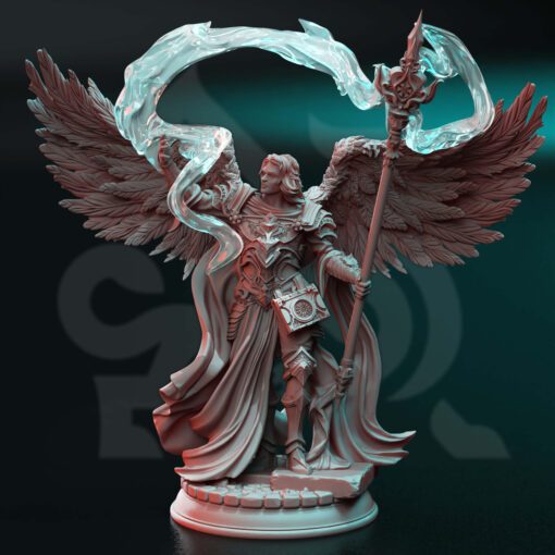 Physical miniature of a Godly Human holding a staff and casts magic for dungeons and dragons