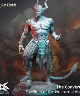 Physical miniature of a demon with green eyes for dungeons and dragons