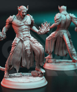 Physical miniature of a demon with flames in his hands for dungeons and dragons