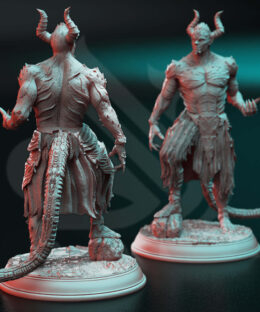 Physical miniature of a demon holding his hand up for dungeons and dragons