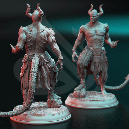 Physical miniature of a demon holding his hand up for dungeons and dragons