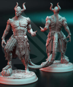 Physical miniature of a demon holding his hand up for dungeons and dragons