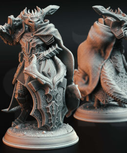 A fully armored character standing with a giant shield and a sword on it's shoulder